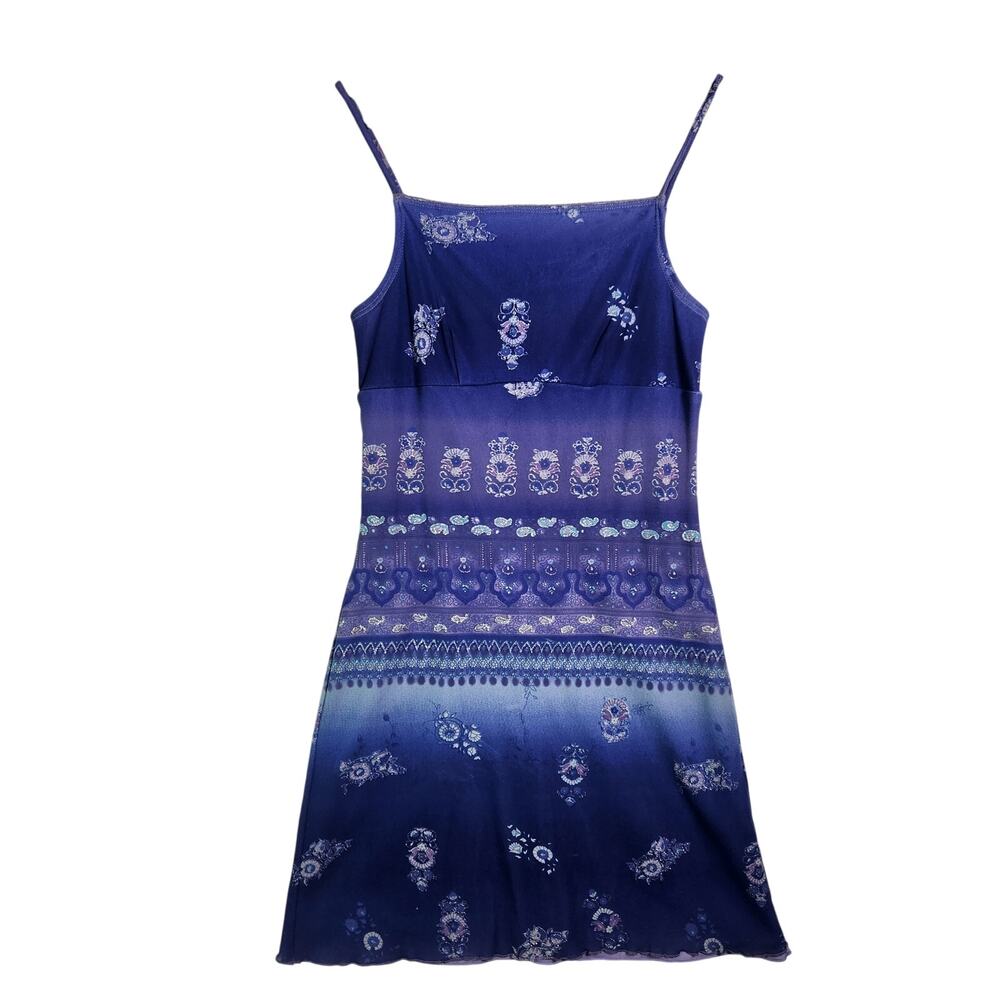 VTG Y2K Flower Sparkle Mini Dress Purple Blue Paisley Fairycore Festival Small